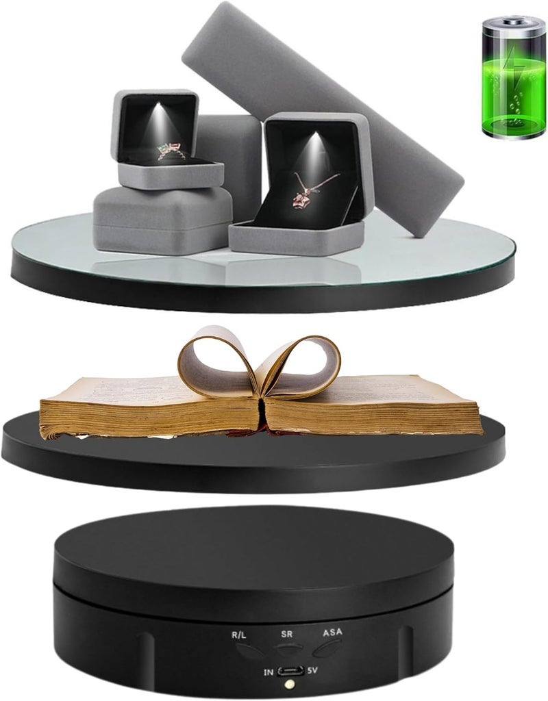 JAYEGT 3 in 1 Motorized Rotating Display Stand with 5.74/7.08/8.66 inch Replacement Mirror Cover， 22lbs Load , 360 Degree Electronic Turntable for Photography Products Shows, Jewelry (Mirror/3 in1 / Black/ NO Remote controller) - Image 1